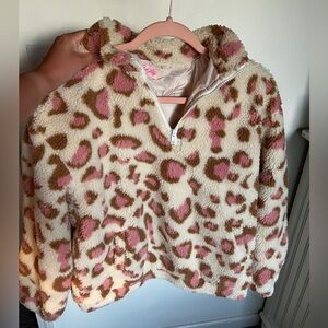 Quarter zip beige and pink animal print